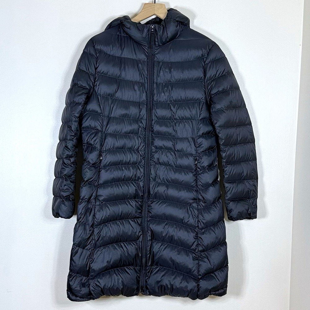Uniqlo Ultra Light Down Extra Warm Womens Size XL Black Hooded Long Puffer Coat